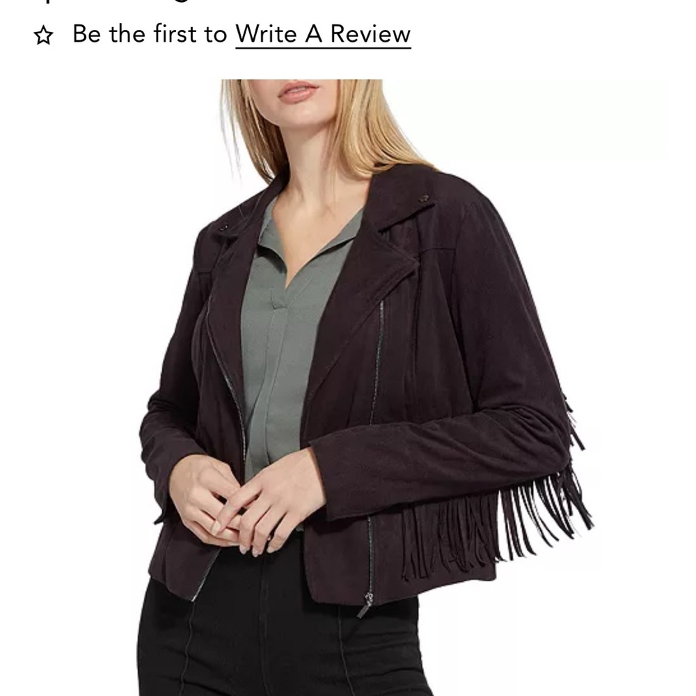 Lysse Women's Classic Moto Jacket Black Dark Purple Size Small Crop Zip Fringe